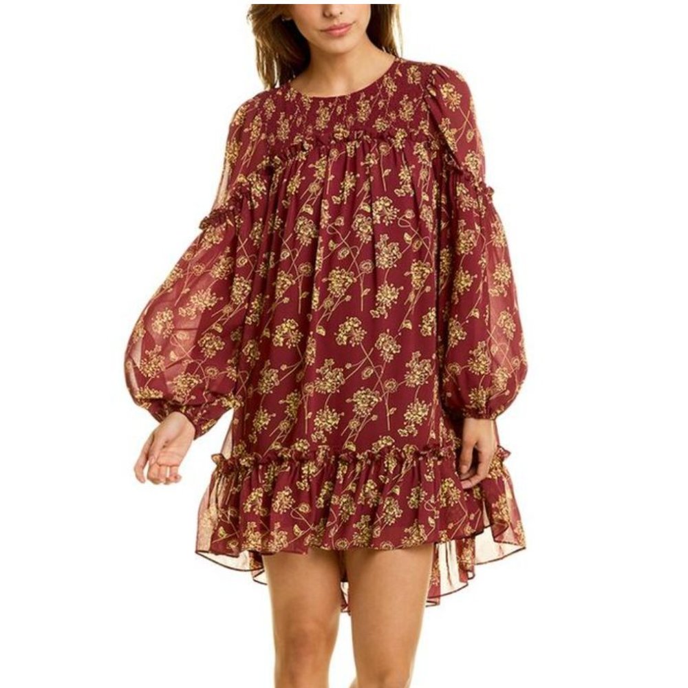 Cinq a Sept Zola Floral Dress Merlot Size 0